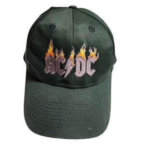 AC/DC Band Hat Dark Green Flame Logo Embroidered Snapback Baseball Cap Mens